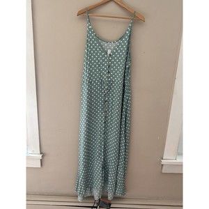 Womens Polka Dot Spaghetti Strap Teal Maxi Dress Size Large NWT Beachy Button